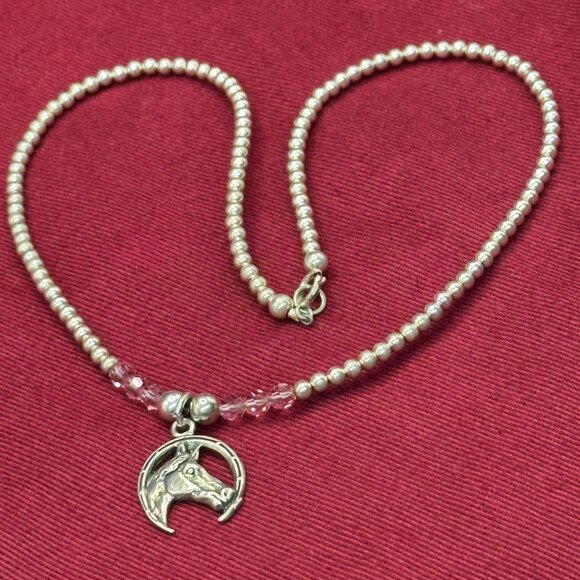 Sterling Silver Equestrian/Horse/Horseshoe Choker Necklace - Picture 9 of 11